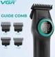 Тример VGR V-977 BLACK професійна машинка для стрижки, 8000 об/хв, LED дисплей, акумулятор 2500 мАг, до 260 хв роботи, 4 насадки - изображение 3