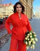 Костюм-двойка женский льняной бохо с жакетом на запах и широкими брюками весенне-летний G&M k-129119 50-52 Размер цвет оранжевый - изображение 2
