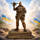 Статуэтка боец ВСУ с дроном бронзовая патриотическая — коллекционная скульптура, 24 см - изображение 1