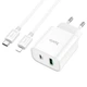 Сетевое зарядное устройство Hoco C80A Plus Rapido 20W USB-A + USB-C с кабелем Type-C to Lightning 1м White (6931474779892) - изображение 1