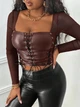 Топ из эко кожи Shein sz2311036768491236 M бордовый (100007547) - изображение 3
