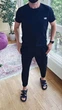 Спортивный костюм-двойка мужской из структурного трикотажа хлопок с полиэстером: футболка и брюки на резинке со шнурком повседневный весенне-летний G&M k-129204 50-52 Размер цвет черный - изображение 2