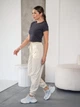 Спортивные женские штаны TENCEL летние джогеры из хлопковой плащевки Бежевый Айвори S - изображение 5