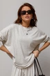 Однотонный свободный костюм со свободным лонгом и штанами Lurex Светлый серый One Size (31213) - изображение 5