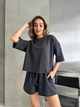Жіночий прогулянковий костюм вільного крою (футболка+шорти) Uaclothes 42-44 Графітовий (like37670-181011349) - изображение 2