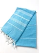 Полотенце пляжное большое 100×180 см турецкое Peshtemal Turquoise натуральное хлопковое банное для пляжа моря бассейна сауны спа хамама бани парео покрывало коврик для шезлонга лежака отдыха путешествий компактное с бахромой на подарок бирюзовое - изображение 3
