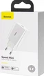 Мережевий зарядний пристрій Baseus 20W USB Type-C білий 88x43x26 мм для швидкого заряджання мобільних пристроїв. - зображення 4