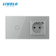 Сенсорний вимикач LIVOLO з розеткою та USB Type-C 18Вт, сірий, скло, із заземленням і шторками, 16А 230В - зображення 2