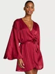 Халат Victoria's Secret Lacquer Satin Sheer Stripe Short Robe Red M/L Червоний (27178675D) - зображення 1