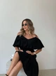 Муслиновое летнее платье женское короткое с открытыми плечами приталенное однотонное муслин 46-48 черное - изображение 8