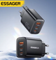 Зарядний пристрій Essager 65W GaN (2xType-C + USB-A) PD3.0 швидка зарядка Black - зображення 1