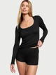 Жіноча піжама (Шорти + Лонгслів) Victoria's Secret (2225177153525) SoSoftTM Modal Ribbed Scoop Long-Sleeve Shortie Set XL чорна - зображення 1
