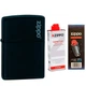 Комплект Zippo Запальничка 218 ZL BLACK MATTE w/ZIPPO LOGO + Бензин + Кремені в подарунок - изображение 1