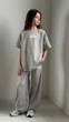 Спортивный костюм для девочки комплект подростковый детский оверсайз стильный летний с футболкой коротким рукавом и брюками палаццо из хлопка IRmAS 1360 рост размер 146 серый варенка - изображение 9