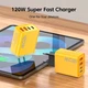 Мережевий зарядний пристрій 120W з 4 портами USB-C PD і Quick Charge 3.0 Жовтий - зображення 4