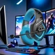 Проводные компьютерные наушники Jedel GH-571 Gaming |проводная игровая гарнитура, 50-мм динамики, 3.5mm*2+USB, всенаправленный поворотный микрофон, RGB подсветка, для ПК и ноутбуков| Черно-синий - изображение 2