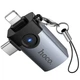 Перехідник HOCO UA46D OTG 2in1 Lightning male/Type-C male to USB female (Metal gray) (250903) - зображення 1