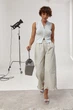 Свободные укороченные котоновые брюки с рюшами Lurex Светлый серый S (1605) - изображение 3