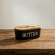 Масленка фарфоровая с бамбуковой крышкой и ножом шпателем для масла Butter 19х10х8 см аксессуар для хранения сливочного масла на кухне Черный - изображение 1