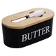 Масленка фарфоровая с бамбуковой крышкой и ножом шпателем для масла Butter 19х10х8 см аксессуар для хранения сливочного масла на кухне Черный - изображение 3