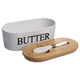 Маслянка порцелянова з бамбуковою кришкою та ножем шпателем для масла Butter 19х10х8 см аксесуар для зберігання вершкового масла на кухні Білий - зображення 4