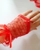 Женские короткие ажурные свадебные вечерние открытые перчатки сетка красные - изображение 1