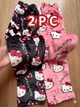 Штани Hello Kitty | Плюшеві штани Хелло Кітті 2шт Рожеві Чорні 2XL - зображення 1