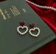 Сережки сердечки с сердечками с жемчужинами с подвесками Золотой Бургунди (2052) - изображение 5