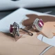Серебряные серьги LoveR с натуральным рубином квадратной формы, сияющими фианитами и английским замком - изображение 5