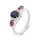 Серебряное кольцо с натуральным сапфиром 2.135ct, рубином, фианитами, вес изделия 2,8 гр (2180814) - изображение 1