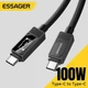 Кабель для быстрой зарядки 100W Essager Charging Cable PD (20В/5А) E-Marker LED-дисплей одновременно отображает напряжение(В), силу тока(А) и текущую мощность (Вт) кабель Type-C-Type-C 1м EXCTT1-ZX0A-Z Black - изображение 4