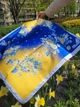 Женский шейный Патриотический платок Цветы сине-желтый градиент шелк 70х70 см 05010 - изображение 2