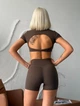 Спортивный женский костюм Soft (кроп-топ с открытой спиной + шорты с V-поясом) для фитнеса и йоги Elasoft Premium Комплект-двойка L Шоколад (TF_SH02L) - изображение 2