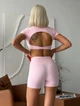 Спортивный женский костюм Soft (кроп-топ с открытой спиной + шорты с V-поясом) для фитнеса и йоги Elasoft Premium Комплект-двойка L Нежно-розовый (TF_SH03L) - изображение 2