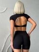 Спортивный женский костюм Soft (кроп-топ с открытой спиной + шорты с V-поясом) для фитнеса и йоги Elasoft Premium Комплект-двойка XS-S Черный (TF_SH01S) - изображение 2