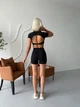 Спортивный женский костюм Soft (кроп-топ с открытой спиной + шорты с V-поясом) для фитнеса и йоги Elasoft Premium Комплект-двойка XS-S Черный (TF_SH01S) - изображение 6