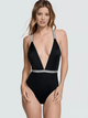 Cуцільний купальник зі стразами Victoria's Secret Swim Shine Plunge One-Piece Swimsuit - M - Чорний - зображення 1