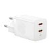 Мережевий зарядний пристрій Baseus GaN5 Pro 40W, USB-C + USB-A, PD швидка зарядка, компактний GaN адаптер для смартфонів, планшетів і ноутбуків, білий - зображення 1