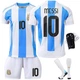 Комплект футбольна форма дитяча Lion SPORT Messi (Месі) 10 з гетрами (розмір 34-38) збірна Аргентині та щитками, сезон 24/25, 28 розмір, ріст 145-150 см, біло-блакитний з чорним - зображення 1
