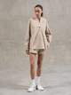 Летний женский костюм из натуральной ткани (рубашка + шорты) легкий oversize повседневный комплект для дома и прогулок Leglo - M Almond - изображение 1