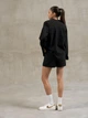 Летний женский костюм из натуральной ткани (рубашка + шорты) легкий oversize повседневный комплект для дома и прогулок Leglo - XL Black - изображение 2