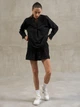 Летний женский костюм из натуральной ткани (рубашка + шорты) легкий oversize повседневный комплект для дома и прогулок Leglo - XL Black - изображение 3