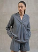 Летний женский костюм из натуральной ткани (рубашка + шорты) легкий oversize повседневный комплект для дома и прогулок Leglo - 2XL Silver - изображение 6