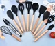 Кухонний набір 19 предметів Kitchenware set, силіконові аксесуари для кухні з подвійною підставкою та обробною дошкою, кухонні ножі з нержавіючої сталі, стильний набір приладдя для кухні, чорний - зображення 2
