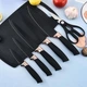 Кухонний набір 19 предметів Kitchenware set, силіконові аксесуари для кухні з подвійною підставкою та обробною дошкою, кухонні ножі з нержавіючої сталі, стильний набір приладдя для кухні, чорний - зображення 7