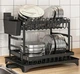 Двоярусна сушарка для посуду та кухонних приладів настільна Bowl Rack, 42х31х29 см, з нержавіючої сталі, з відведенням для води, чорна - зображення 5