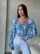 Топ с рукавом на шнуровке голубого цвета 37897 42/48 - изображение 1