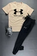 Спортивний костюм Under Armour футболка + штани чорний з бежевим 2XL 4215 - зображення 1