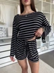 Жiночий костюм у смужку шорти+кофта чорно-бiлого кольору 37944 46/50 - зображення 4