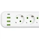 Сетевой фильтр-удлинитель 5 розеток 3xUSB-A 1xUSB-C кабель 5 м белый с выключателем 2500 Вт защита от перегрузки для дома офиса компьютера ПК ТВ смартфона зарядка Yiwu - изображение 3